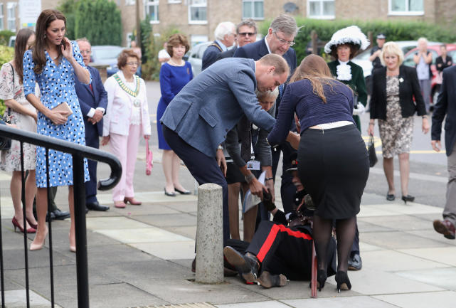 Prince william helps vice lord lieutenant falls over